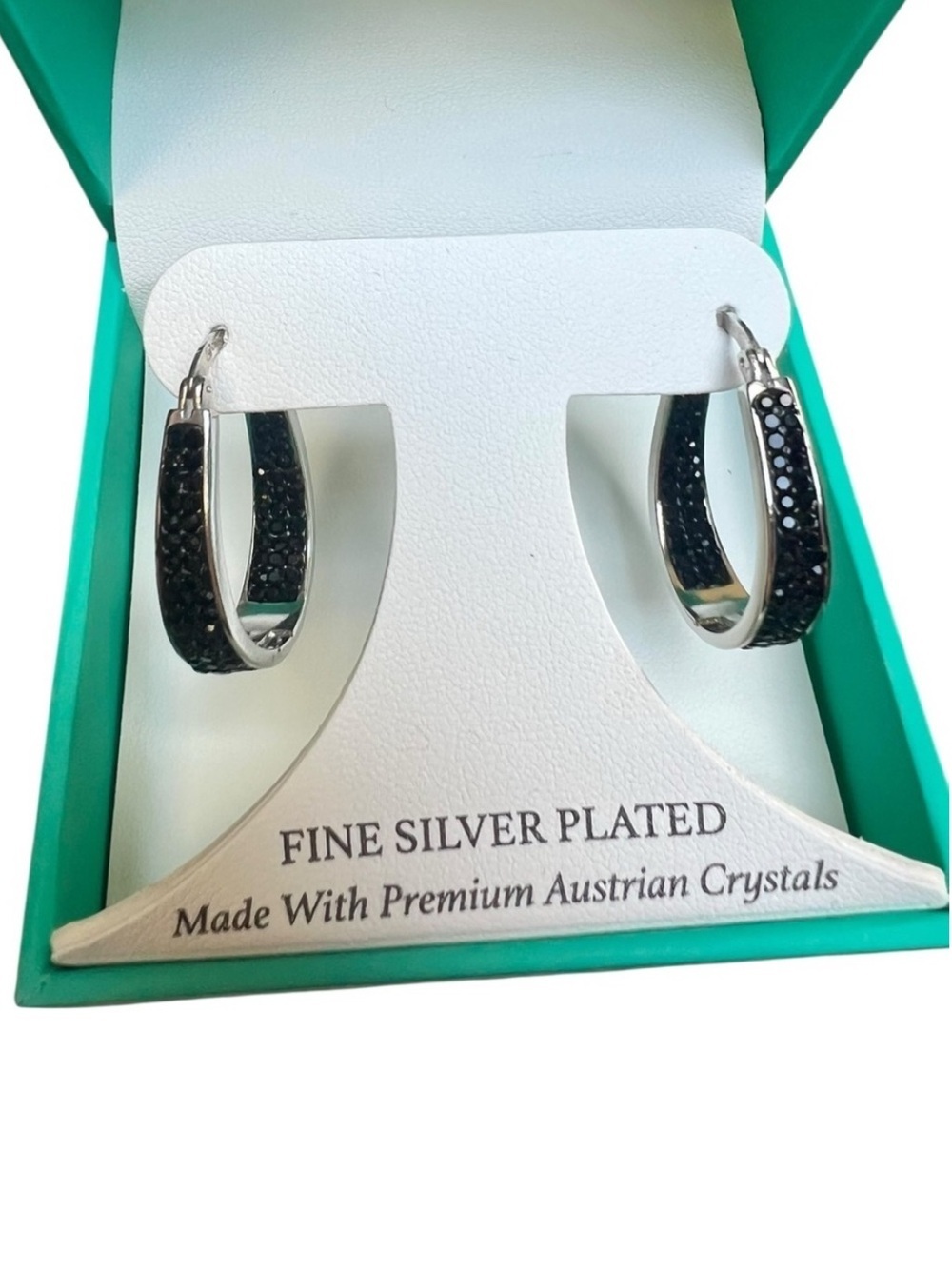NIB Sofia James Silver Plated Austrian Black Crystal Beaded Hoops NEW!
